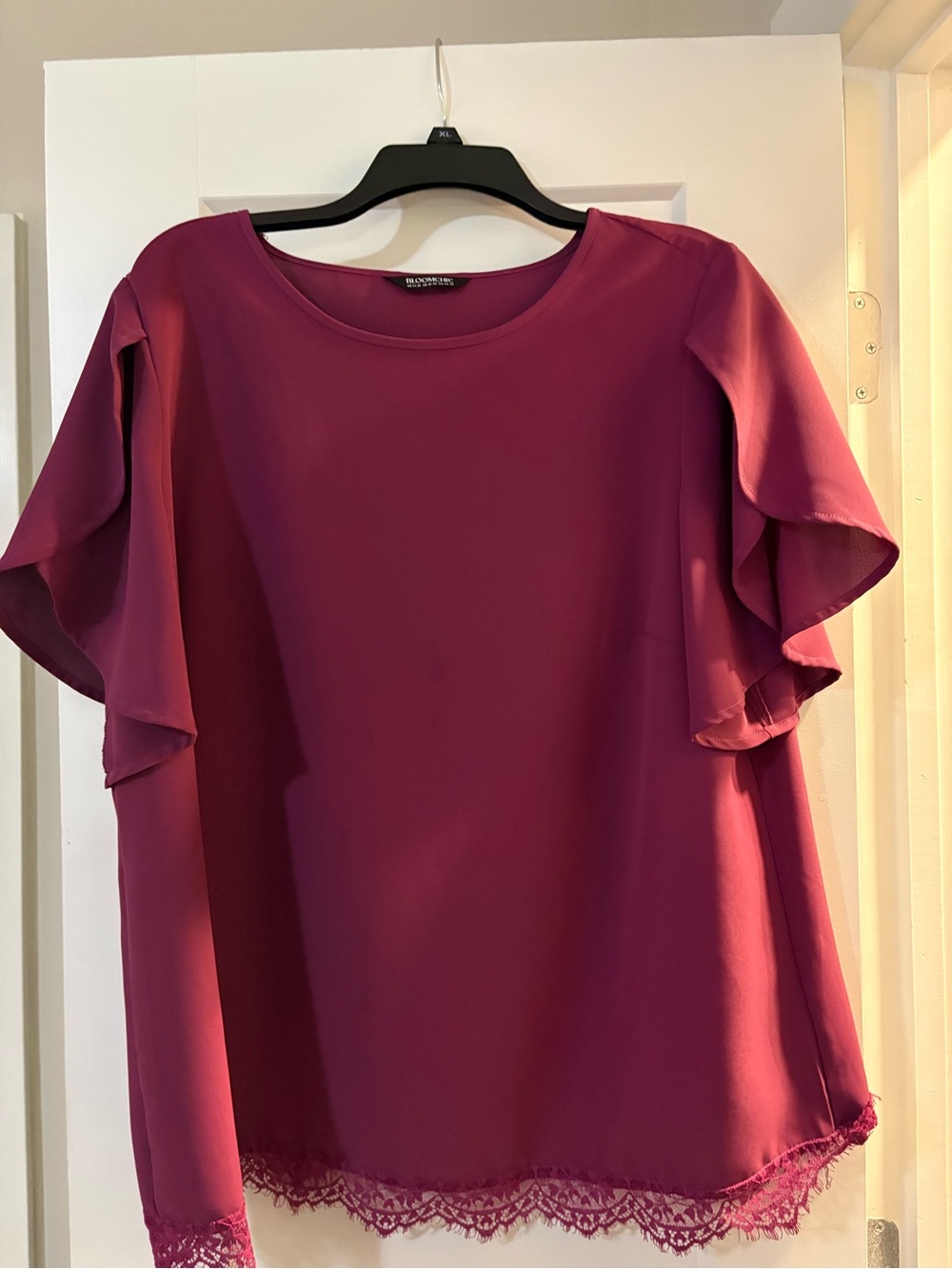 BloomChic -Ruffle Sleeve Lace-Hem Blouse